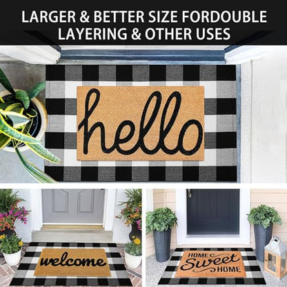 KOZYFLY Buffalo Plaid Area Rugs 27.5x43 Inches Black and White Checkered Rug Washable Front Door Mat Hand Woven Cotton Outdoor Rug Small Rug for Front Porch Kitchen Entryway Patio Bathroom | Washable Front Door Mat, Woven Cotton Outdoor Rug, Indoor Small