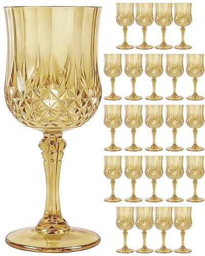 24PCS Gold Plastic Wine Glasses 7oz Acrylic Goblets Unbreakable | Shatterproof, Reusable & Disposable, Vintage Drinking Glasses with Stem, for Wedding Outdoor Dinner Party Bridal Shower - color: Gold