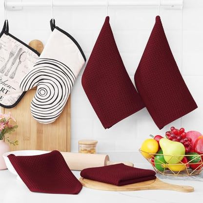Homaxy 100% Cotton Waffle Weave Kitchen Dish Cloths 18-Pack, Burgundy | 12 x 12 Inches, Ultra Soft Absorbent Dish Towels, Quick Drying Dish Rags with Hanging Loop - color: Burgundy, size: 12 X 12 - 18 Pack
