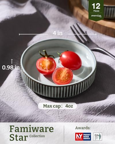 famiware Ceramic Soy Sauce Dish, 4oz Dipping Bowls Set of 12, Smoky Blue | Individual Dip Sauce Cups/Dishes/Plates, Small Serving Bowls for Side Dishes, Condiments, Sushi, Appetizers, Reactive Glaze - color: Smoky Blue, size: 12pcs