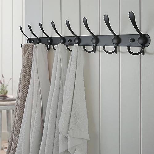 Coat Rack Wall Mount - 29.5” Long 8-Tri-Hooks Heavy Duty Coat Hanger Rail Wall Hooks for Hanging Coats Hats Clothing Clothes Purse Mudroom Entryway, Black - color: Black, size: L=29.5” (1 Pcs)