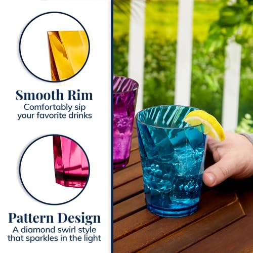 US Acrylic Optix Plastic Reusable Drinking Glasses (Set of 8) 14oz Rocks Cups in Jewel Tone Colors | BPA-Free Tumblers, Made in USA | Top-Rack Dishwasher Safe - size: 14 Ounces