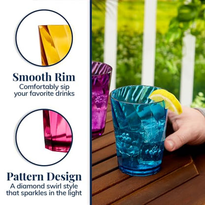 US Acrylic Optix Plastic Reusable Drinking Glasses (Set of 8) 14oz Rocks Cups in Jewel Tone Colors | BPA-Free Tumblers, Made in USA | Top-Rack Dishwasher Safe - size: 14 Ounces