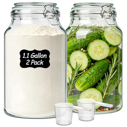 ComSaf Large Glass Jars with Airtight Lids 1.1 Gallon 2 Pack Wide Mouth | Flour sugar rice, Kombucha kimchi, Sourdough pickling, Pantry organization, Pickling fermenting, Cabinet organization - size: 138oz*2