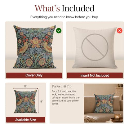 William Morris Strawberry Thief A Blue Tapestry Throw Pillow Cover 18 x 18 - color: Blue Strawberry Thief