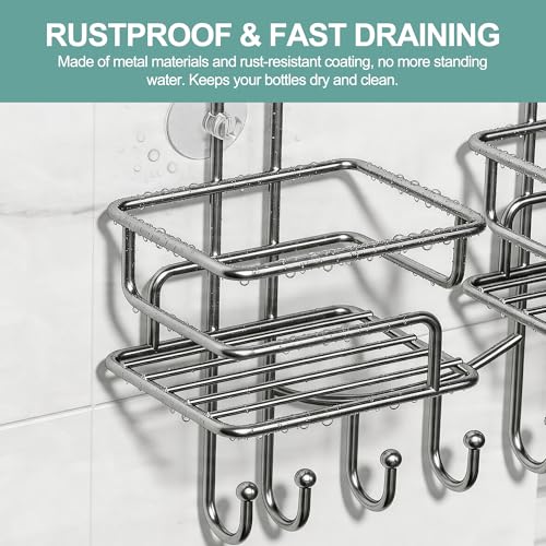 SRIWATANA Shower Caddy Hanging, Shower Organizer with Razor Hooks, Chrome | Rustproof Shower Rack, No Drilling Shelves Over Shower Head, Anti-Swing Scution Install, Bathroom Holder for Sponge Loofah - color: Chrome