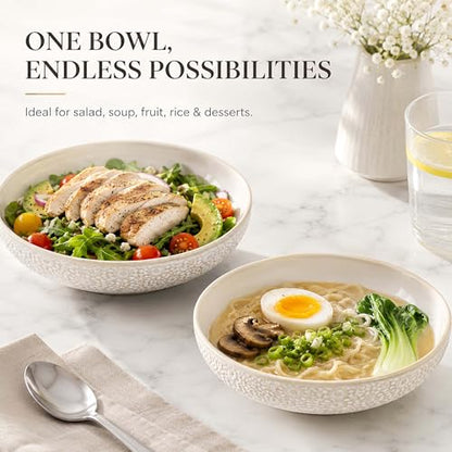 8" Ceramic Pasta Bowls, 22 Oz Serving Bowls Set of 4, Porcelain Shallow Soup Bowl, Embossed Serving Dishes for Pasta, Fruit, Salad, Housewarming Gift, Dishwasher Safe - color: Floral 4
