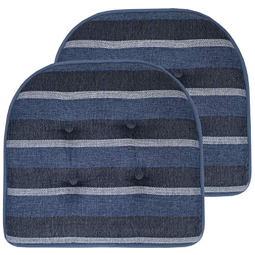 Sweet Home Collection Chair Cushion Memory Foam Pads Tufted Slip Non Skid Rubber Back U-Shaped 17" x 16" Seat Cover, 2 Count (Pack of 1), Bradford Steel Blue - color: Bradford Steel Blue, size: 2 Pack, style: Foam Pads