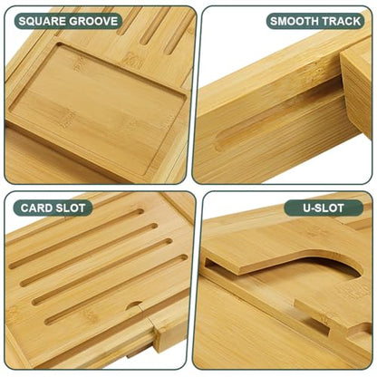 BFTOU Bamboo Bathtub Tray Expandable Bath Table Tray Bathtub Caddy for Relaxing SPA Bathroom Accessories for House Warming Shower
