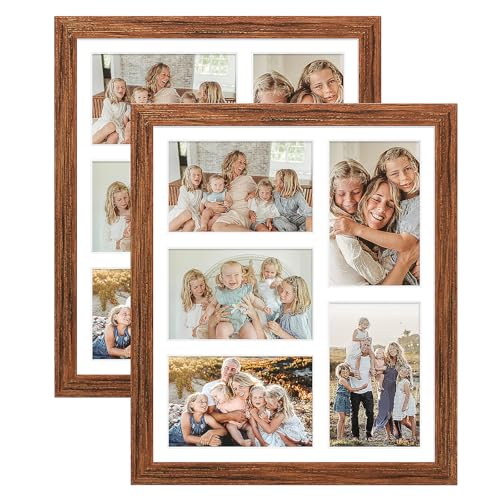 11x13 Collage Frame with 5 Openings 4X6 Pictures, Multiple Picture Frame with Mat, Wall or Tabletop Decor, Carbonized Brown Wood Grain,2 Pack - color: Carbonized Brown, size: 11x13-(5 open4x6)-2P