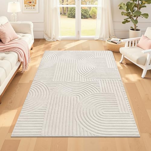 Pauwer 4x6 Area Rugs for Living Room, Modern Non Slip Washable Rug, Beige | Arch Pattern, Soft Fluffy, Neutral, Boho Accent, Solid Color Floor Carpet, For Kids Room Dining Room Nursery Entryway - color: Beige, size: 4'x6'