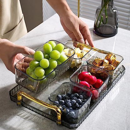 Divided Serving Dish with Lids & Handles, Clear Appetizer Tray Serving Platter with 5 Removable Stackable Snack Bowls for Fruit Candy Nuts Snacks Chips and Dips (Grey) - color: Gray