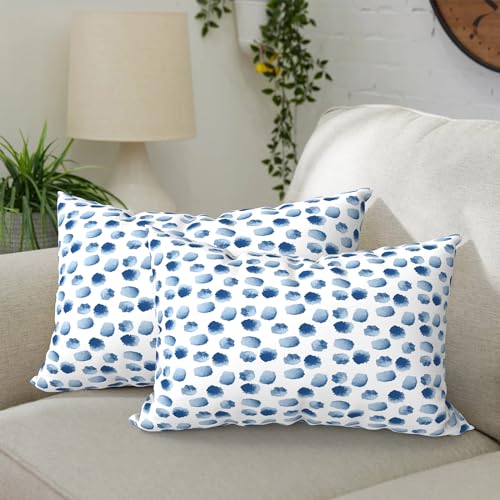 DYTXIII Pack of 2 Waterproof Outdoor Lumbar Pillow with Inserts, 12x20 in Rectangle Decorative Patio Throw Pillow for Home, Sofa,Bench and Patio Furniture, Brush Blue - color: Brush Blue, size: 12x20 Inch (With Inserts)