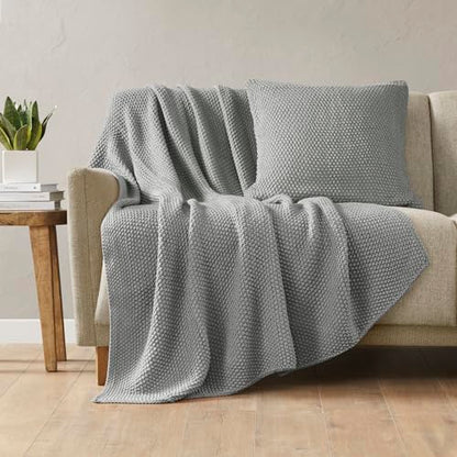 INK+IVY Bree Knit All Season Throw Blanket for Sofa, 50 x 60, Grey | Ultra Soft, Acrylic, Lightweight, OEKO-TEX Certified - color: Grey, size: Throw (50 in x 60 in)