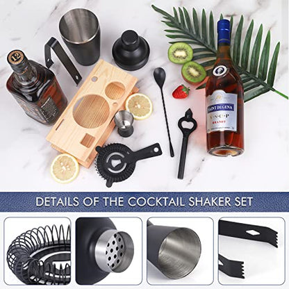JNWINOG Cocktail Shaker Set Stainless Steel Bartending Kit 18.6oz Cocktail Bar Set Cocktail Mix Drink Making Kit Professional Bar and Home Drink Bar Tools for Bartender (Matte Black, 7Pcs) - color: Matte Black, size: 7Pcs