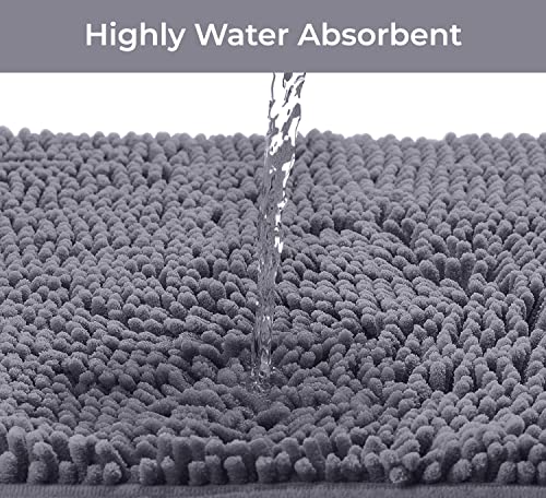 Bathroom Rugs Sets 2 Piece, Luxury Chenille Bath Mat Set, Soft Plush Anti-Slip Bath Rug + U-Shaped Toilet Mat. Microfiber Shaggy Carpet, Super Absorbent (24” x 36” & 20” x 24” U, Dark Grey) - color: Grey, size: 2 Piece Set - Large