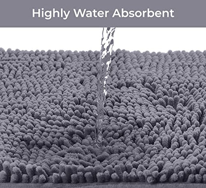 Bathroom Rugs Sets 2 Piece, Luxury Chenille Bath Mat Set, Soft Plush Anti-Slip Bath Rug + U-Shaped Toilet Mat. Microfiber Shaggy Carpet, Super Absorbent (24” x 36” & 20” x 24” U, Dark Grey) - color: Grey, size: 2 Piece Set - Large
