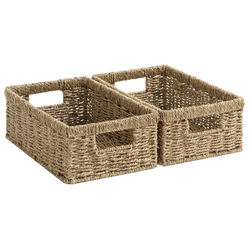 StorageWorks Wicker Baskets for Organizing,Seagrass Baskets for Decor,2Pack | Rectangle Wicker Baskets for Organizing, Wicker Storage Baskets for Shelves, Decorative Baskets,Seagrass Baskets with Handles - color: Natural (Seagrass), size: 2x 13"L x 8¼"W x