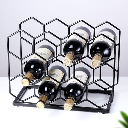 Countertop Wine Rack - 14 Bottle Freestanding Modern Gold Metal Small Wine Rack - Tabletop Wine Holder Stand for Cabinet, Pantry, Wine Bottle Storage - color: Black