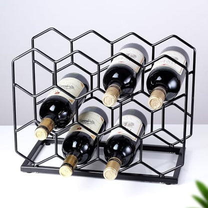 Countertop Wine Rack - 14 Bottle Freestanding Modern Gold Metal Small Wine Rack - Tabletop Wine Holder Stand for Cabinet, Pantry, Wine Bottle Storage - color: Black