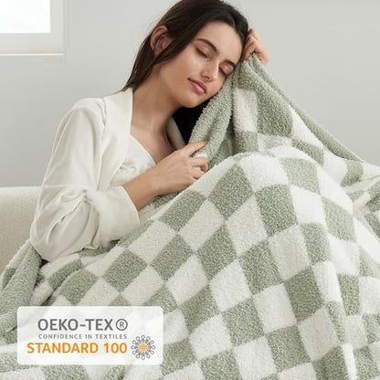Snuggle Sac Checkered Bedding Blanket Twin Size 60x80, Super Soft Cozy Warm Knit Blankets, Reversible Breathable Lightweight Fluffy Throws for Sofa, Bed, Checkered Sage Green, 60x80 Inches - color: Checkered Sage Green, size: Twin(60"x 80")