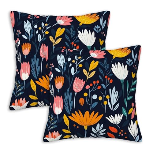 Boho Floral Throw Pillow Covers 18x18 Set of 2 | Colorful Botanical Decorative Cushion Covers for Couch Sofa Living Room | Modern Wildflower Pillowcases for Bedroom Home Decor - color: Boho Floral