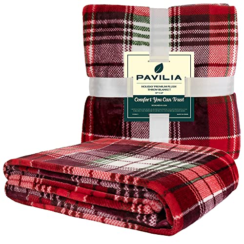 PAVILIA Christmas Throw Blanket | Holiday Christmas Red Fleece Blanket | Soft, Plush, Warm Winter Cabin Throw, 60x80 (Red Green Plaid) - color: Holiday - Plaid Red, size: 60 X 80 Inches - Twin