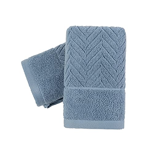 YiLUOMO Blue Hand Towel Set of 2 Super Soft 100% Cotton Striped Pattern Absorbent Lightweight Thin Hand Towel for Bathroom Decorative 13 X 29 - color: Blue