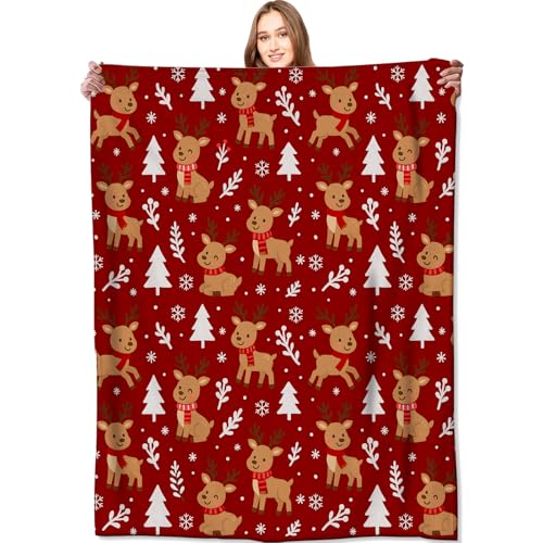 Cute Reindeer Blanket Christmas Holiday Decor Red Xmas Throw Gifts for Kids Girls Boys Lightweight Soft Fleece Snowflakes and Pine Tree Blankets for Bed Couch Winter Decoration 40x50in - color: Reindeer 01, size: 40x50in