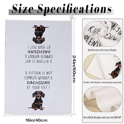 Funny Dachshund Dish Towels Set of 2-16x24 Inch Cute Wiener Dog Kitchen Towels, Gifts for Dachshund Lovers Women, Housewarming Present - color: Dachshund