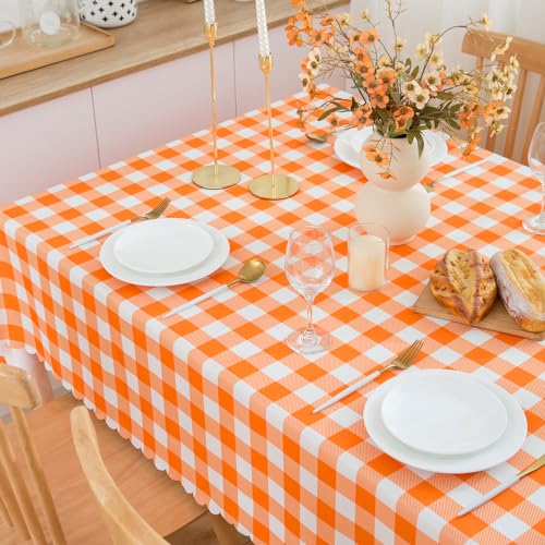 MANGATA CASA Checkered Table Cloth for Square Tables-Gingham Waterproof Kitchen & Table Linens-Polyester Buffalo Plaid Wrinkle Free Table Cover(Pumpkin Yellow 52x52in) - color: Pumpkin Yellow, size: 52" x 52" (Square)