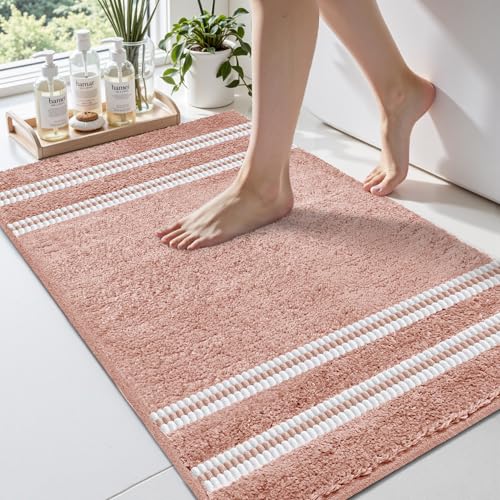 Arenarug Bathroom Rugs 17x24 Extra Soft Absorbent Bath Mat Chenille Non Slip Shower Mat Rubber Backing Machine Washable Bath Mats for Bathroom Shaggy Coral Bath Rugs for Tub, Hallway - color: Coral, size: 17''x24''