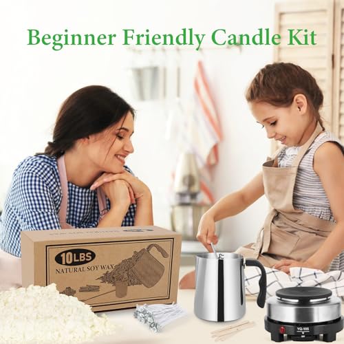 SAEUYVB 10lbs Soy Wax for Candle Making, Candle Making Kit with Wax Melter | DIY Candle Making Supplies for Adults Beginnner,Including Soy Wax Flakes,Wax Melting Pot, Electric Hot Plate and More - color: black kit-10lb