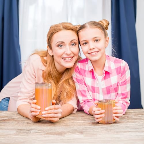 Joeyan Iridescent Gold Rim Ribbed Highball Glasses Set of 2, 12oz Hand Blown Crystal Drinking Glass Tumbler for Cocktail, Iced Coffee, Juice, Water, Soda, Tall Glassware for Kitchen Bar & Home Use - color: Iridescent highball glasses