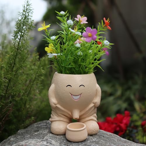 Dolkgy Cute Head Planter, Fun Head Vase Face Plant Pot for Plants for Indoor Outdoor Décor, Unique Cactus Office Flower Pots - color: Khaki Planter