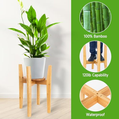 Adjustable Plant Stand with Tray,Indoor Wood Plant Stand Fit 8'' to 12'' Planter,Mid Century Modern Flower Pot Holder Rack(Plant and Pot Not Included) - color: Natural, size: 1 PACK