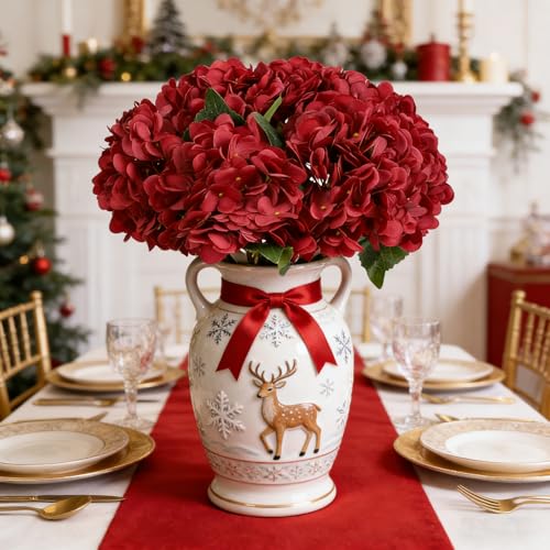 Kimura's Cabin 6Pcs Hydrangea Artificial Flowers Silk Hydrangeas,Dark Red | Faux Hydrangea Flowers with Stems Fake Flowers ,Wedding Bouquets Arrangement,Home Table Centerpieces,Baby Shower Party Decor - color: Dark Red