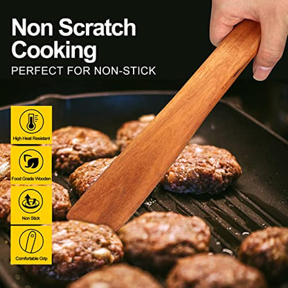 Wooden Spatula for Kitchen Utensil Spurtle Kitchen Tool Teak Wood Spatula | Non Toxic Cooking Utensil Flat Bamboo Spatula for Cooking Spoon Small Egg Flipper Spatulas Sourdough Stirrer Scraper - size: 1 Piece 10 Inches