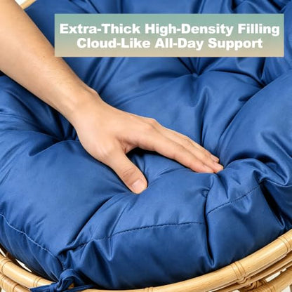 ARTPLAN Round Papasan Chair Cushion Tufted Swing Seat Pad with Ties | 47"x47"x4"tufted round chair cushion, polyester cover&fluffy fiber fill, fixed ties fit papasan, swing&wicker indoor chairs - color: Classic Blue