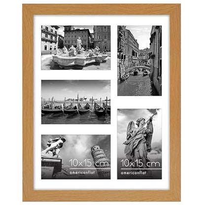 Americanflat 4x6 Collage Picture Frame with Shatter-Resistant Glass - Fits Five 4x6 Photos or Use as One 11x14 Picture Frame - Signature Collection - Collage Frames for Wall Display - Dark Oak | Overall frame size 11x14, Shatter-resistant glass, hangs ver