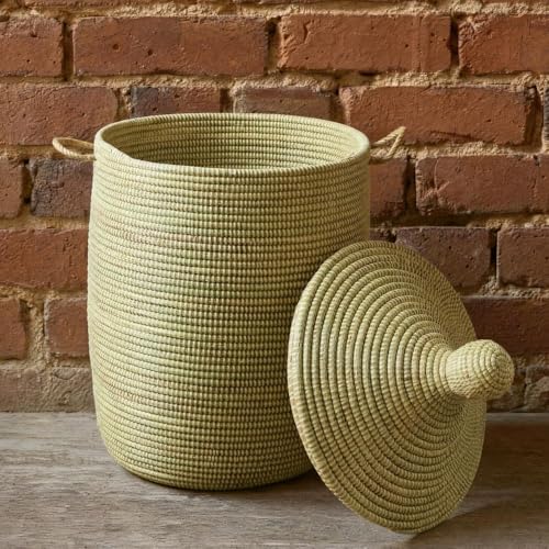 Decorative African Hooded Basket with Lid and Handles, 15" Wide, 19" Tall (Beige) - color: Beige