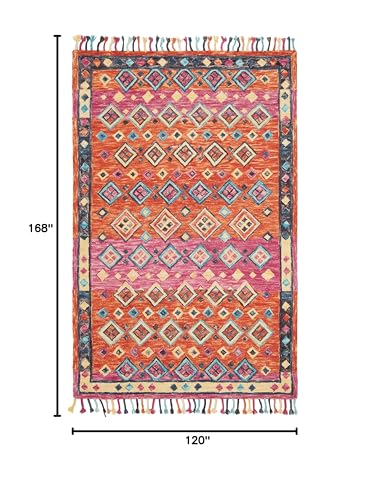 SAFAVIEH Aspen Collection Area Rug - 10' x 14', Orange & Fuchsia, Handmade Boho Braided Tassel Wool, Ideal for High Traffic Areas in Living Room, Bedroom (APN138A) - size: 10' x 14' (Rectangular)