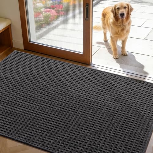 Indoor Door Mat 35" x 59", Non-Slip Washable Entryway Mat, Dirt Trapper Absorbent Entrance Mat, Low Profile Floor Mat for Front/Back Door, Entryway, Dark Gray ﻿ ﻿ - color: Dark Gray, size: 35"x59" (Rectangular)