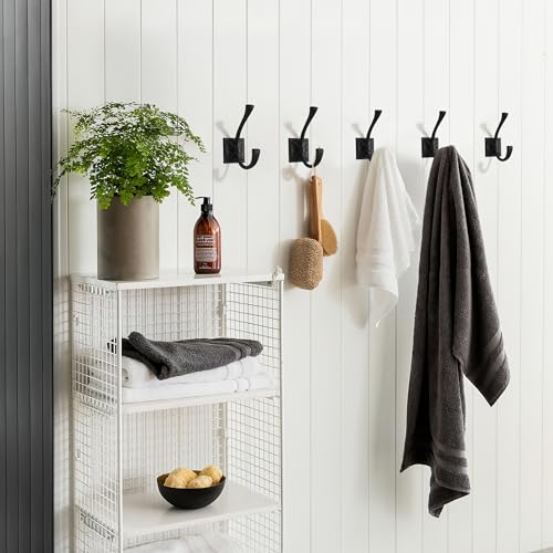 Wall Hooks,5 Pack Coat Hooks Hardware Towel Hooks for Hanging Coats Black Robe Hooks Wall Mounted with Screws for Key, Towel, Bags, Cup. - color: Black