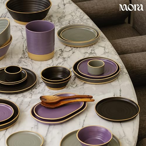 MORA Medium Plates Set of 4, 8.5 inch Ceramic Pottery Salad Plates - Microwave, Oven and Dishwasher Safe - Nebula - color: Nebula
