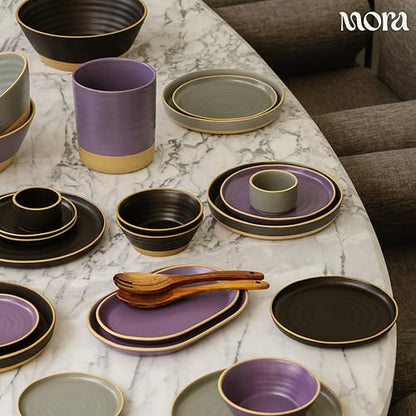 MORA Medium Plates Set of 4, 8.5 inch Ceramic Pottery Salad Plates - Microwave, Oven and Dishwasher Safe - Nebula - color: Nebula