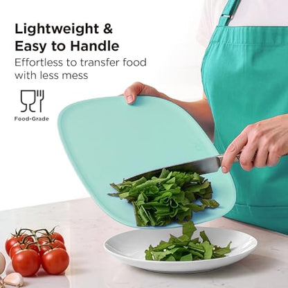 Kitchen Mama DuoEssentials TPU Cutting Board Set, 2 Sizes, Teal | Knife Friendly, Non Slip, Dishwasher Safe, Flexible with Juice Groove, Odor Resistant - color: Teal
