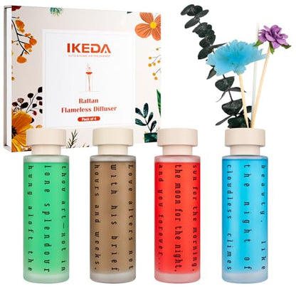 Ikeda Reed Diffuser Gift Set: 4 Luxury Scents with Eucalyptus | Home Fragrance Oils for Bedroom Bathroom Office Living Room Scents for Relaxation Focus Mood Luxury Gift Set