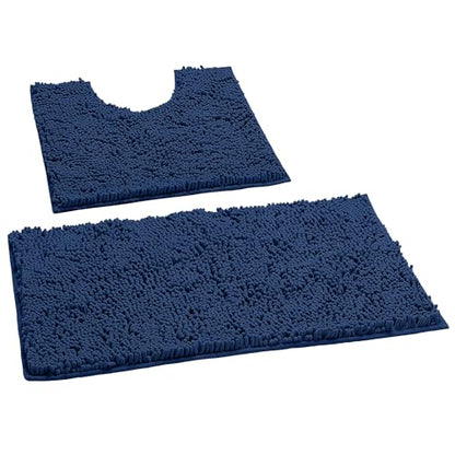 Bathroom Rugs Sets 2 Piece, Luxury Chenille Bath Mat Set, Soft Plush Anti-Slip Bath Rug + U-Shaped Toilet Mat. Microfiber Shaggy Carpet, Super Absorbent. (31''x 20'' Plus 20'' x 20'' U, Blue) - color: Blue, size: 2 Piece Set