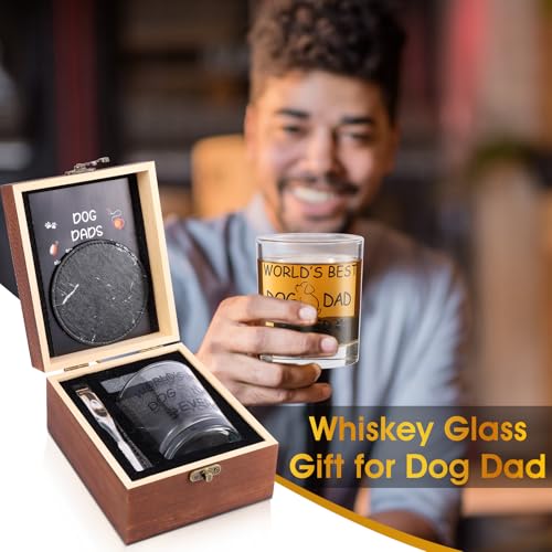 Bayelove Dog Dad Gifts, Best Gift for Dad, Gift with 12oz Whiskey Glasses, Stones, Coaster, Wooden Box for Dogfather - color: Dog Dad
